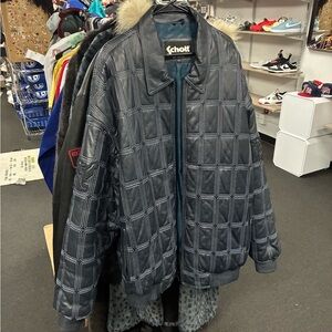 Men’s Rare SCHOTT NYC Leather Varsity Jacket VINTAGE Pre Owned SZ 6XL HEAVY Blue